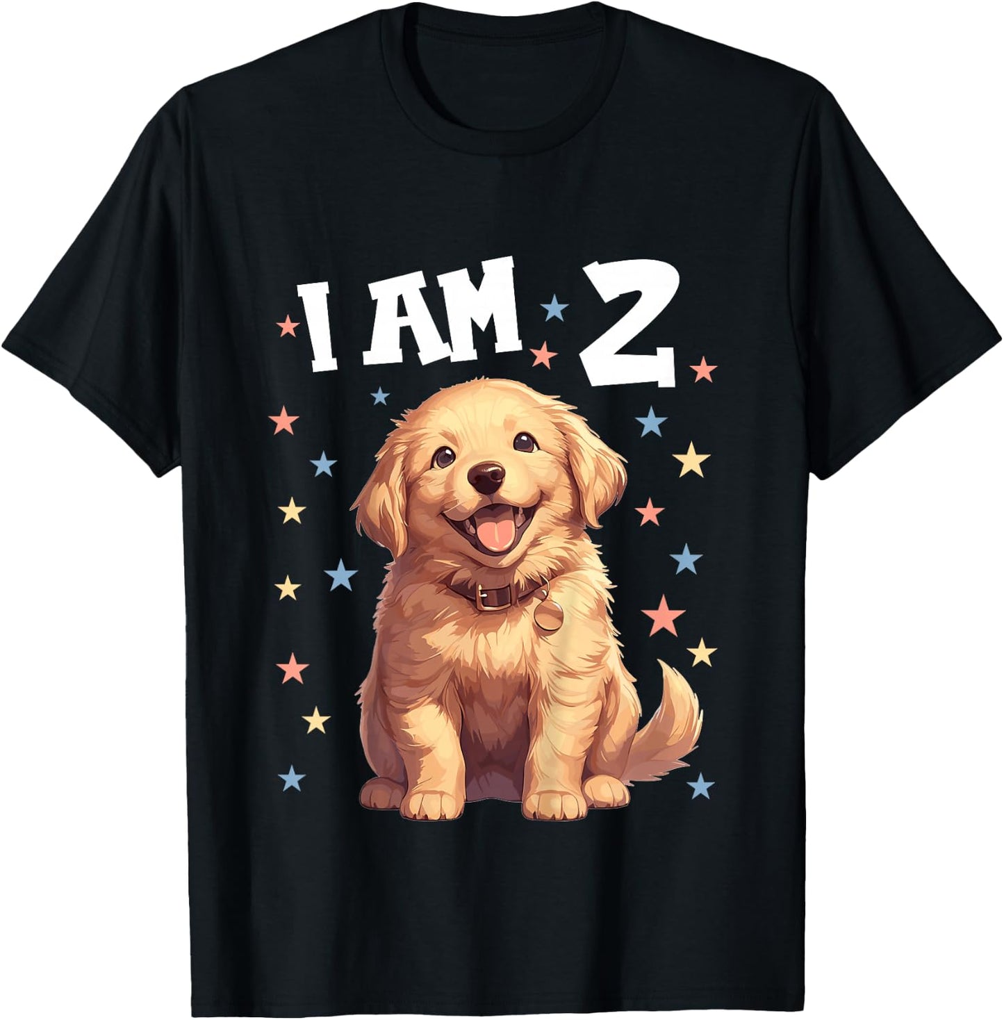Kids 2 Years old 2th birthday Golden Retrievers Golden Retriever T-Shirt - T-Shirt | Black
