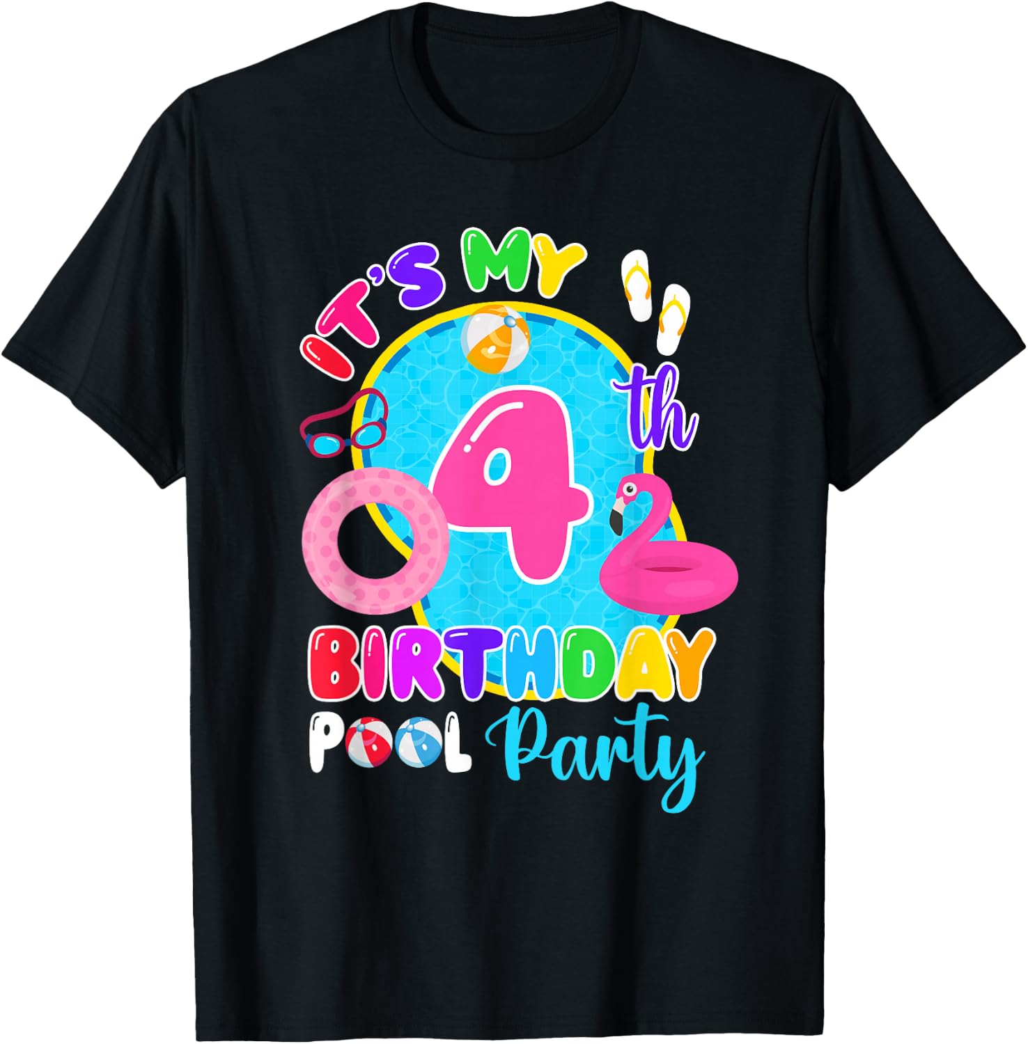 It's My 4th Birthday Summer Pool Party 4 Years Old T-Shirt - T-Shirt | Black
