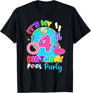 It's My 4th Birthday Summer Pool Party 4 Years Old T-Shirt - T-Shirt | Black
