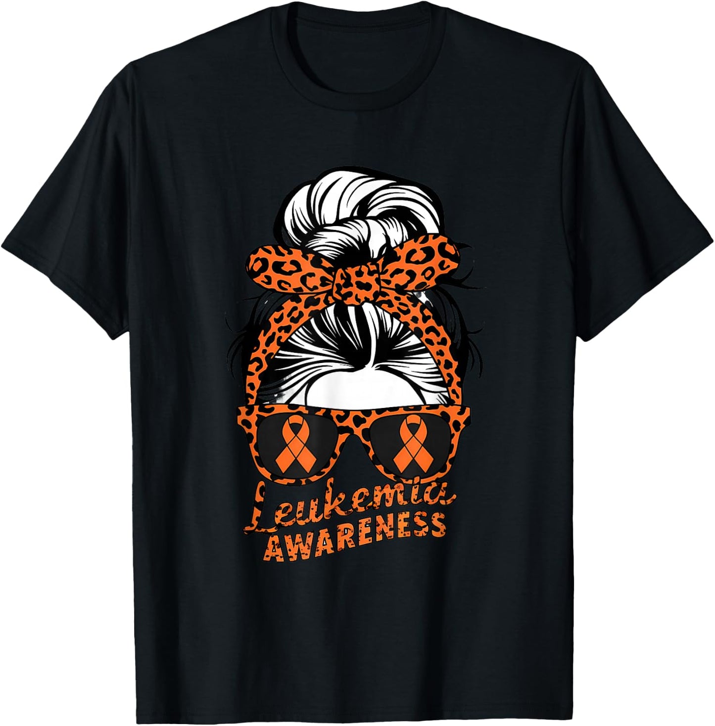 Leukemia Cancer Awareness Leopard Scarf Girl Orange Ribbon T-Shirt - T-Shirt | Black