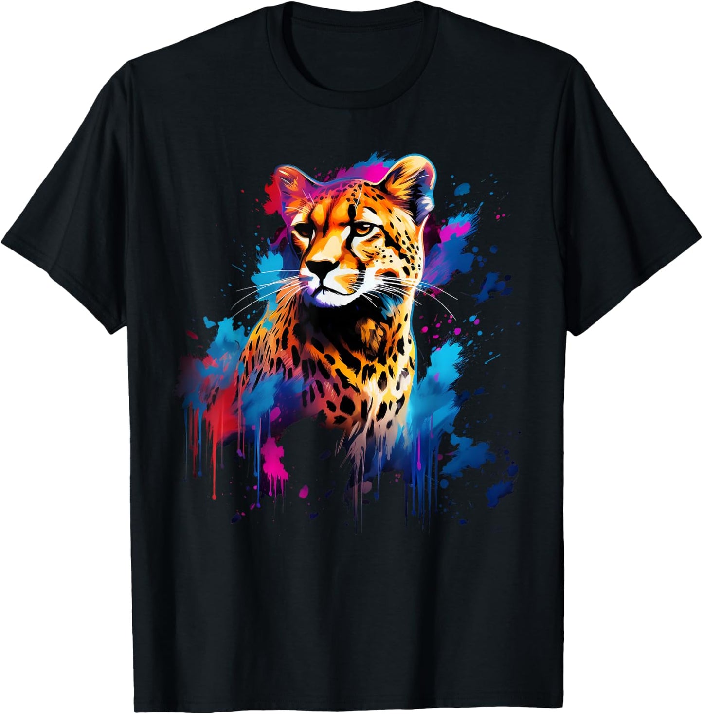 Cool Cheetah on Colourful Painted Cheetah , black T-Shirt - T-Shirt | Black