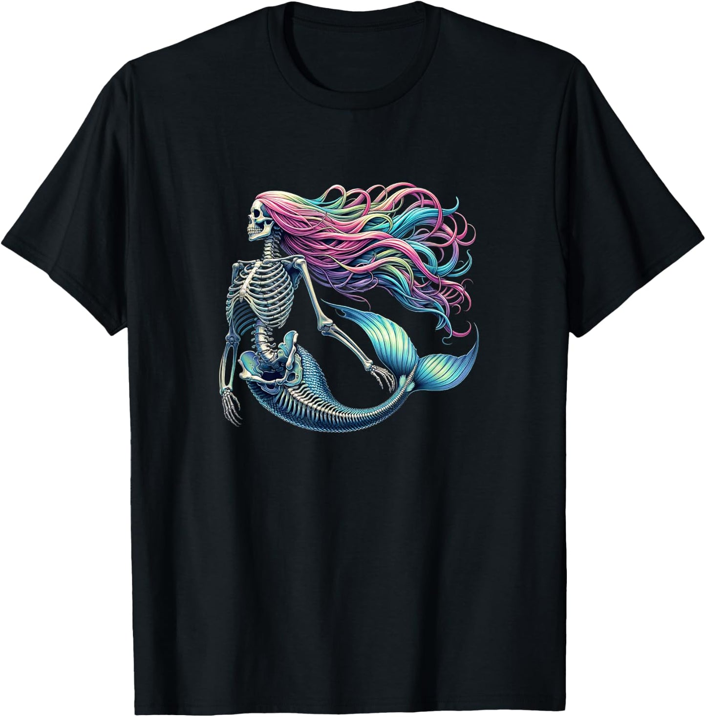 Mermaid Skeleton - Scary Halloween T-Shirt - T-Shirt | Black