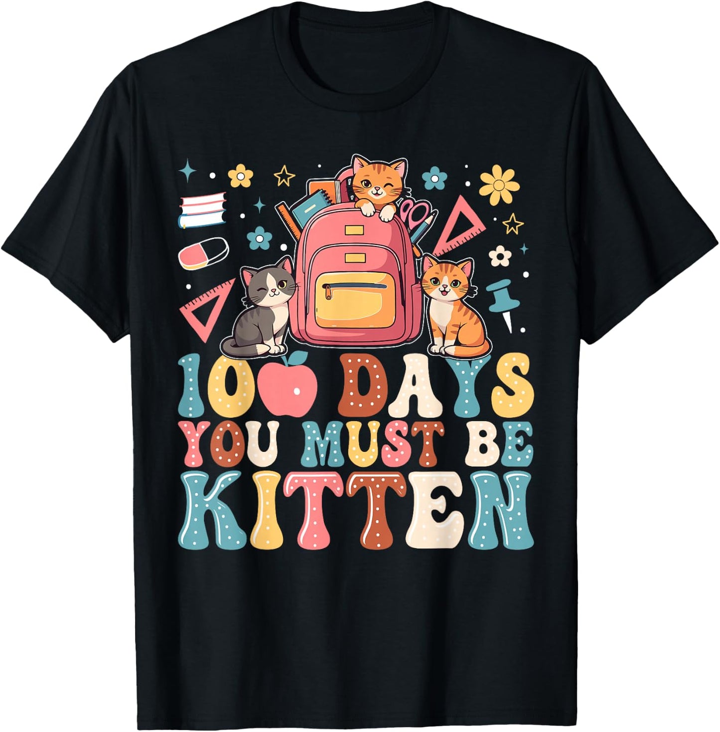 100th Day of School Cat You Must Be Kitten Student Kids T-Shirt - T-Shirt | Black