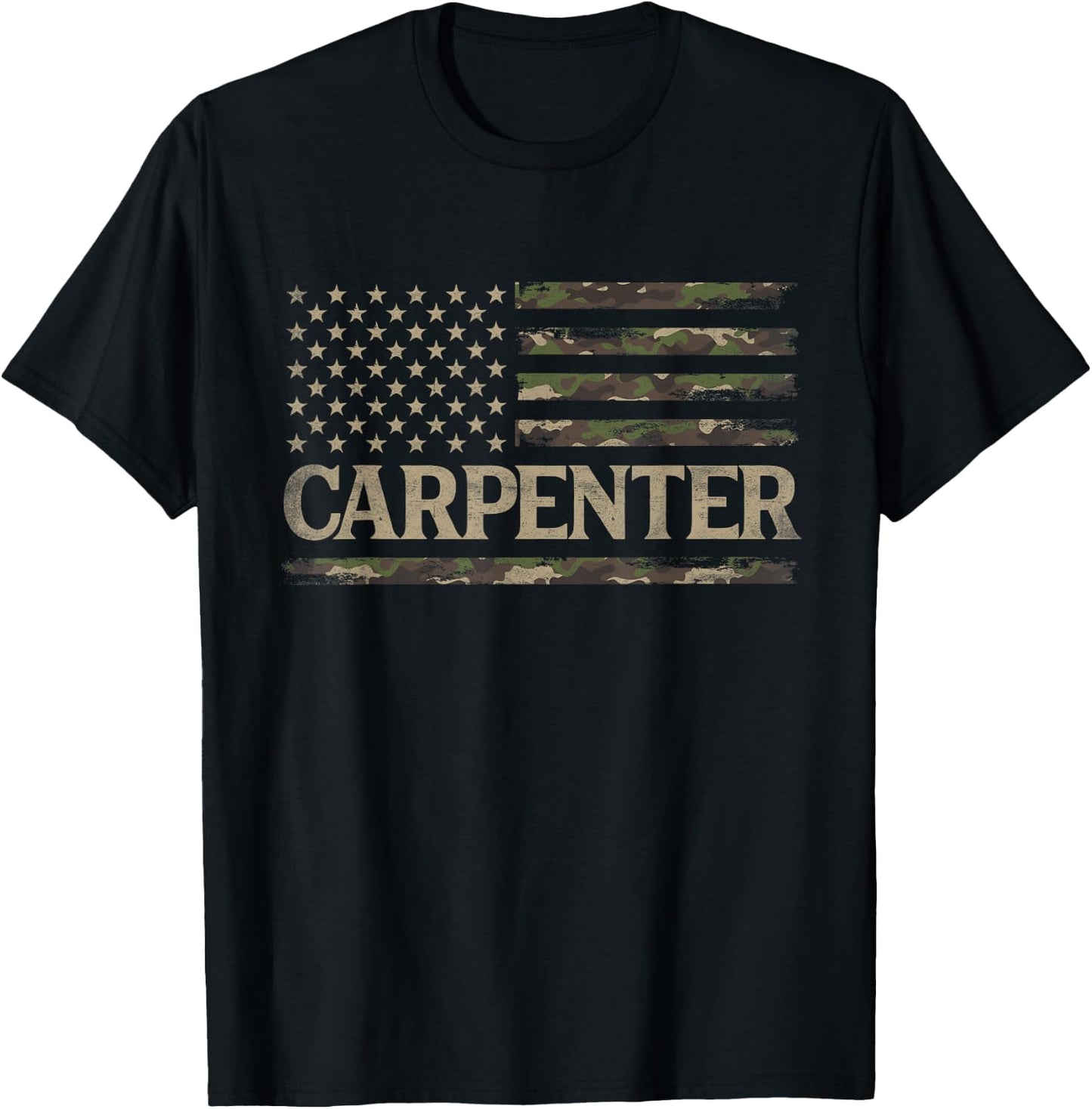 Camo Carpenter Camourflage USA Flag Fathers Day T-Shirt - T-Shirt | Black