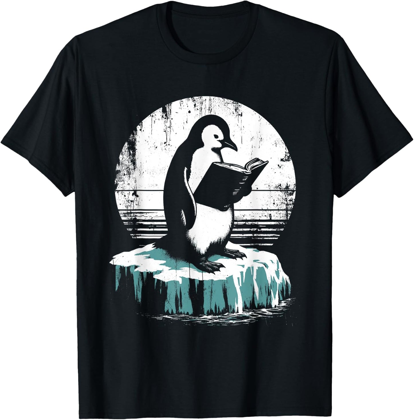 Penguin Reading A Book - Vintage Graphic Bookworm Lover T-Shirt - T-Shirt | Black