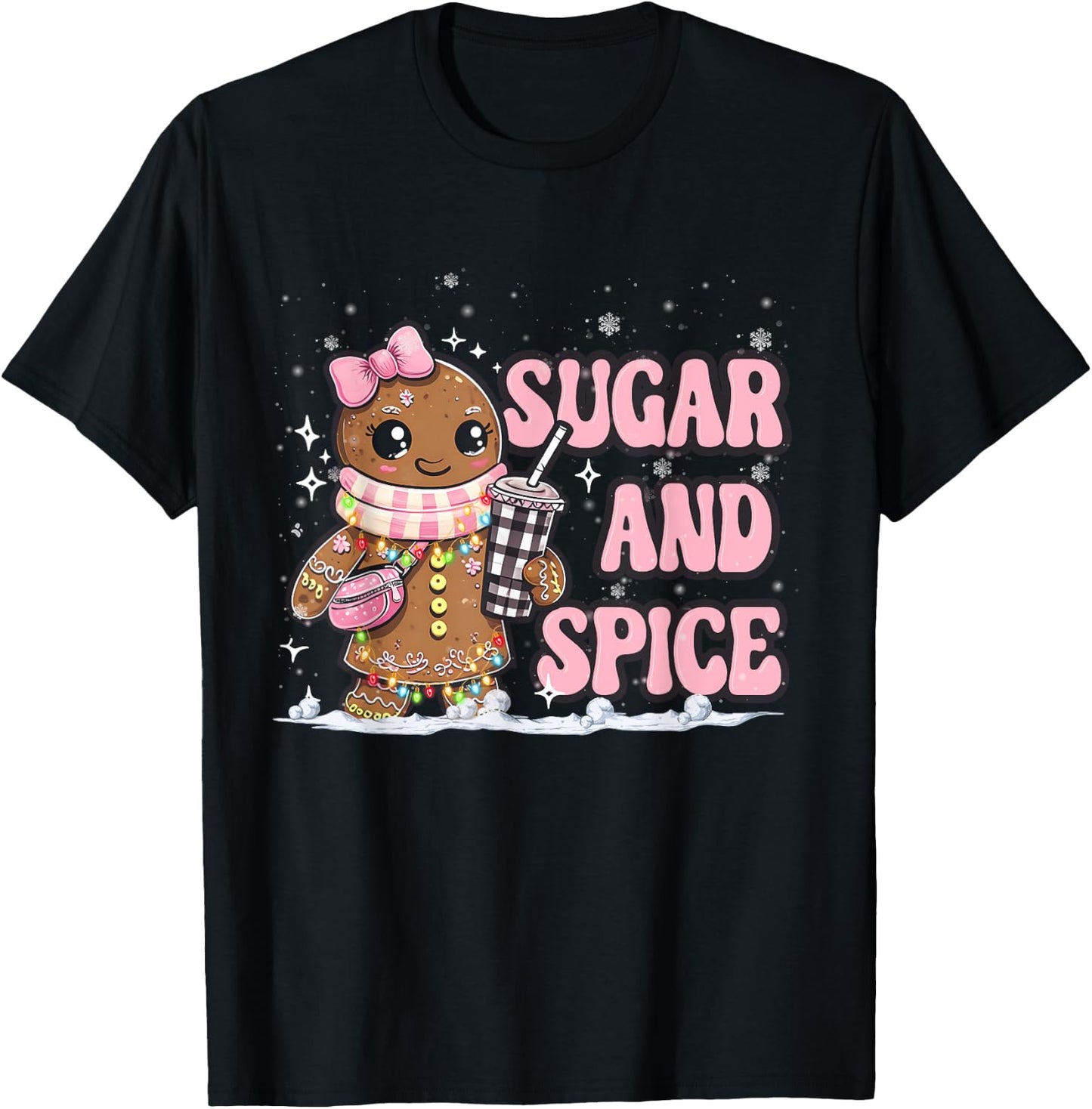 Sugar Spice Gingerbread Bougie Pink Christmas Retro Cookie T-Shirt - T-Shirt | Black
