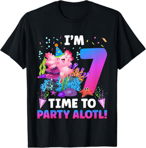Kids 7th Axolotl Birthday Seven Year Old Axolotl Birthday Party T-Shirt - T-Shirt | Black