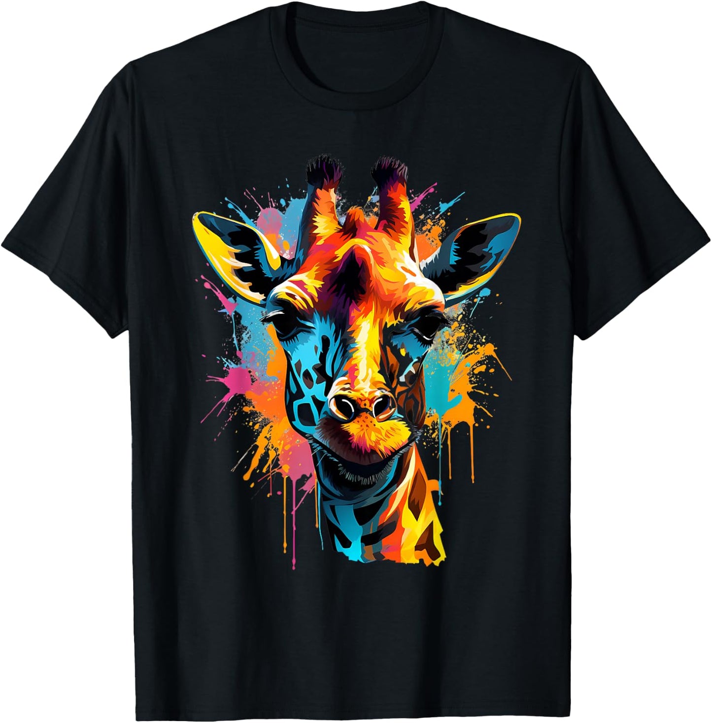 Giraffe Artwork Wildlife Savanna Portrait Colorful Splash T-Shirt - T-Shirt | Black