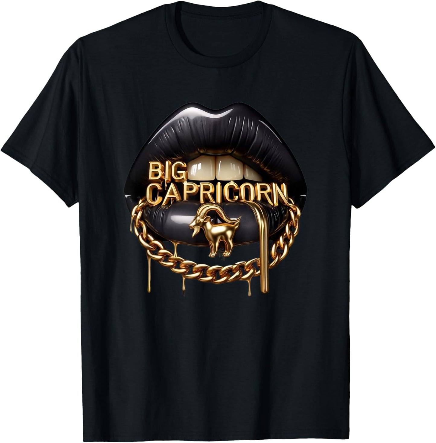 Big Capricorn Astrology Zodiac Lips Mouth T-Shirt - T-Shirt | Black