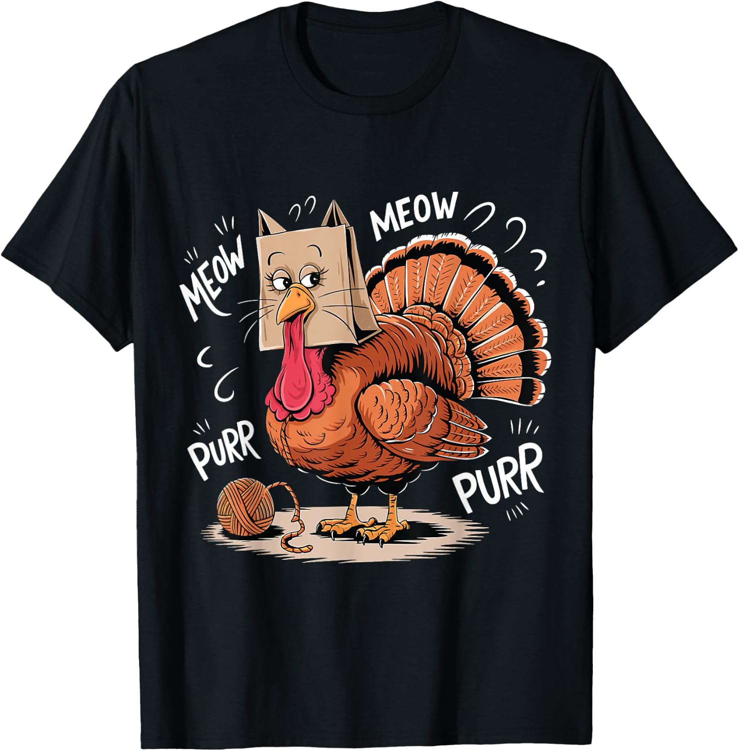 Thanksgiving Turkey Meow I'm a Cat Funny Thanksgiving T-Shirt - T-Shirt | Black