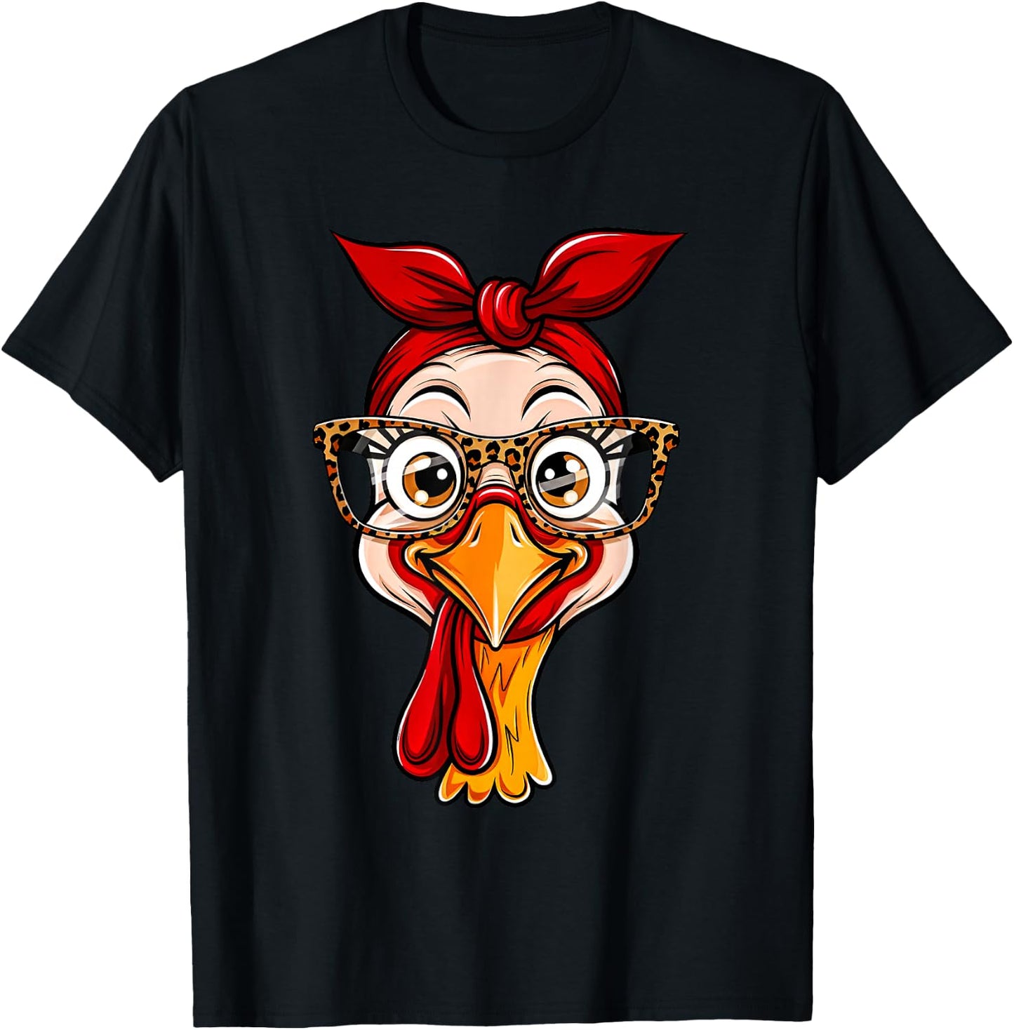 Thanksgiving Turkey Face Leopard Print Glasses Women Girls T-Shirt - T-Shirt | Black