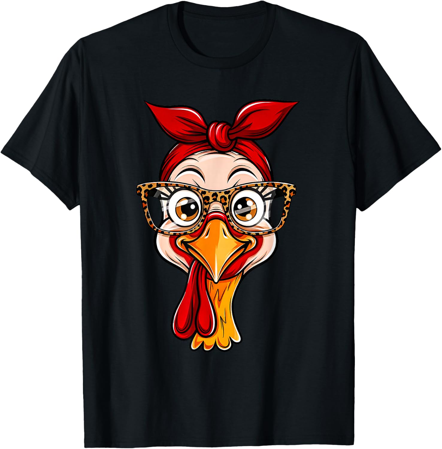 Thanksgiving Turkey Face Leopard Print Glasses Women Girls T-Shirt - T-Shirt | Black