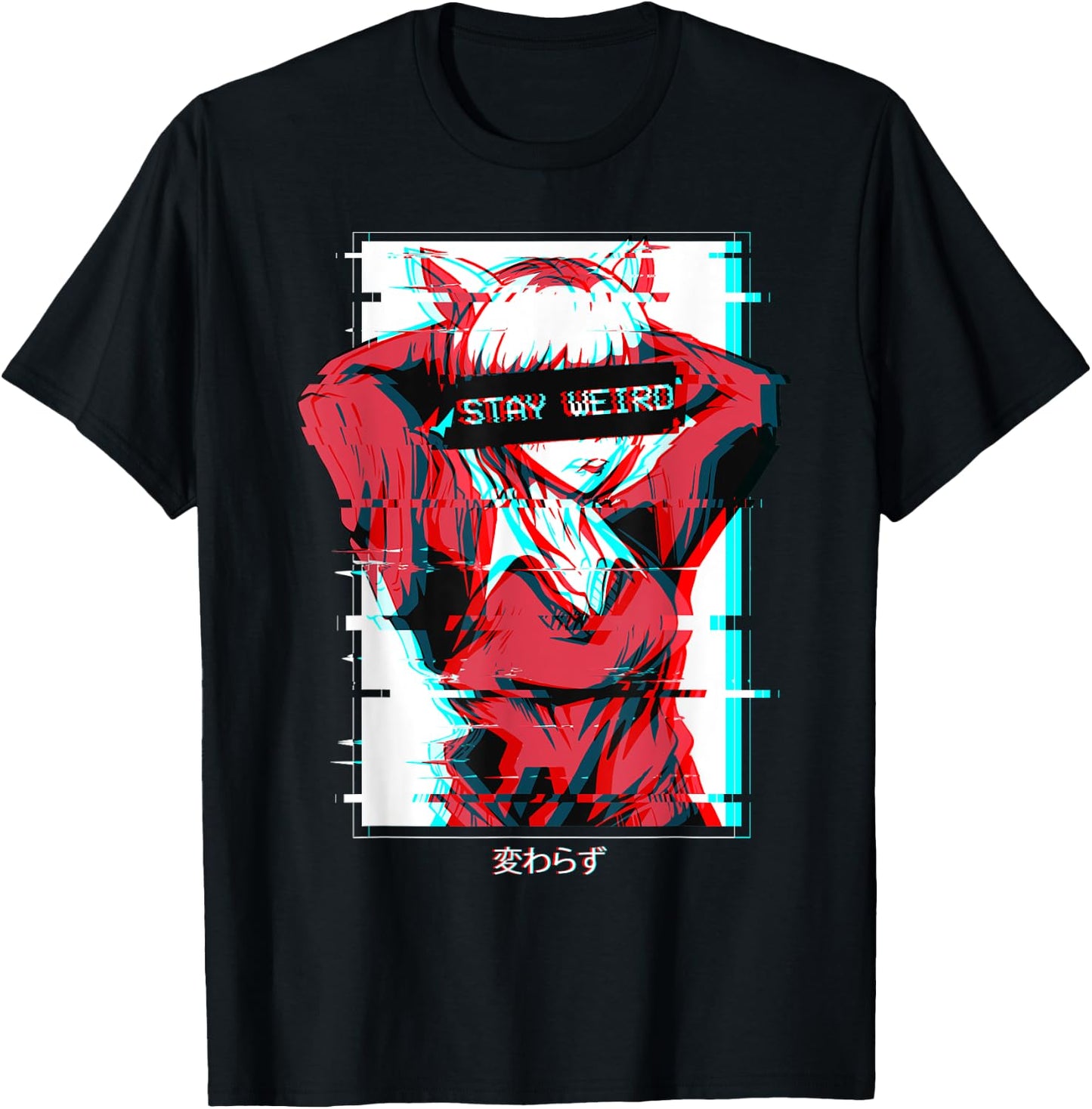 Stay Weird Anime Girl Japanese Vaporwave Aesthetic Waifu T-Shirt - T-Shirt | Black