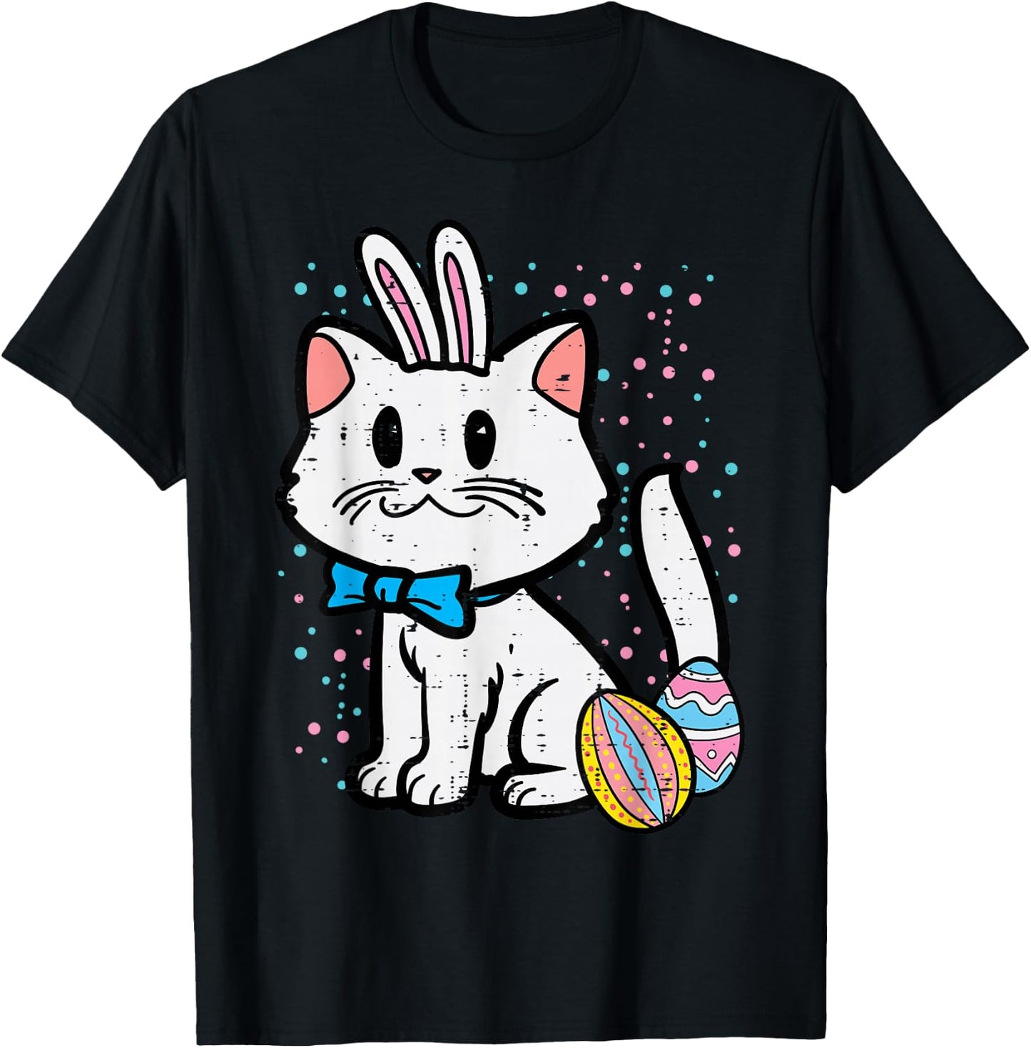 Easter White Cat Bunny Cute Kitten Toddler Girls Kids Women T-Shirt - T-Shirt | Black