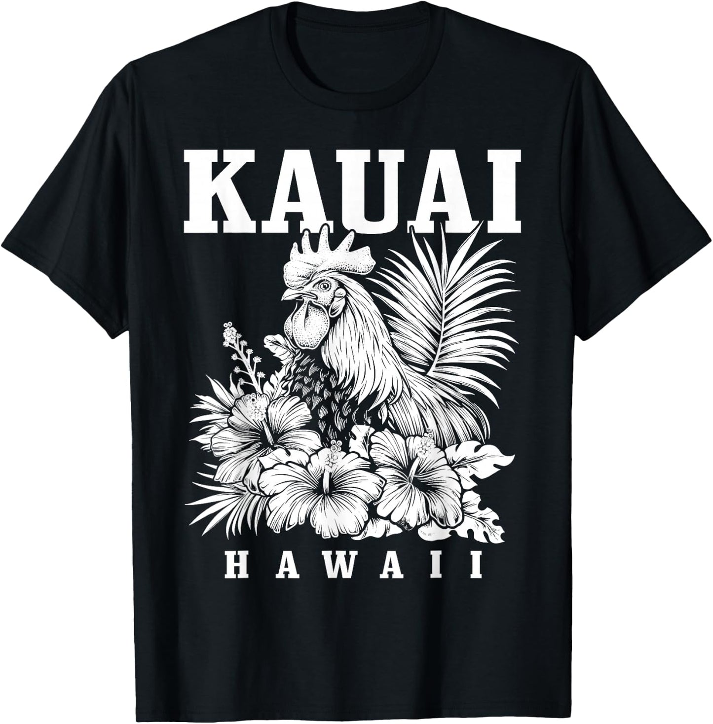 Kauai Hawaii Chicken Hawaiian Hibiscus Flowers Vintage T-Shirt - T-Shirt | Black
