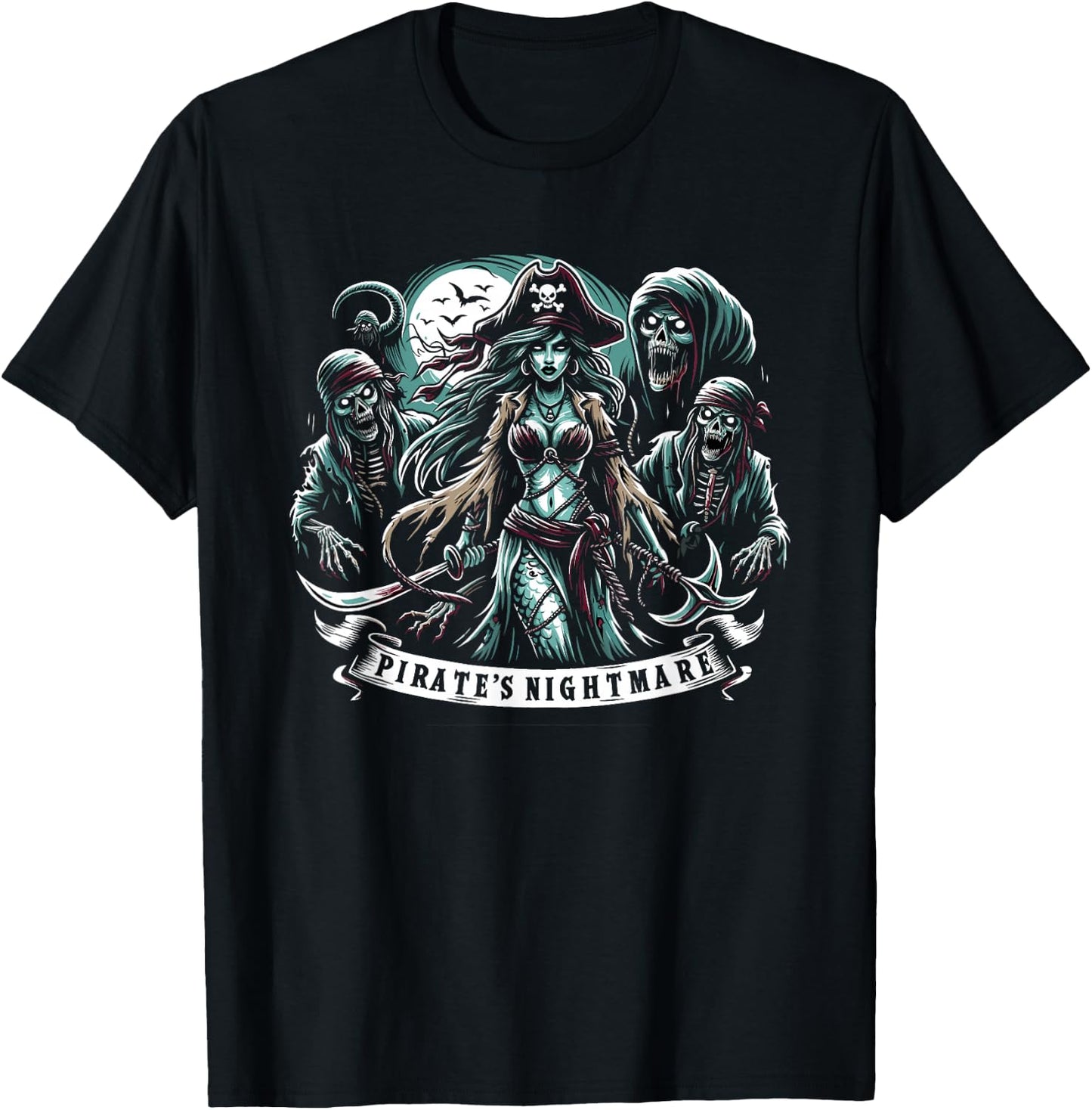 Spooky Sirens Horror Mermaid Creepy Mermaid Haunted Sea T-Shirt - T-Shirt | Black