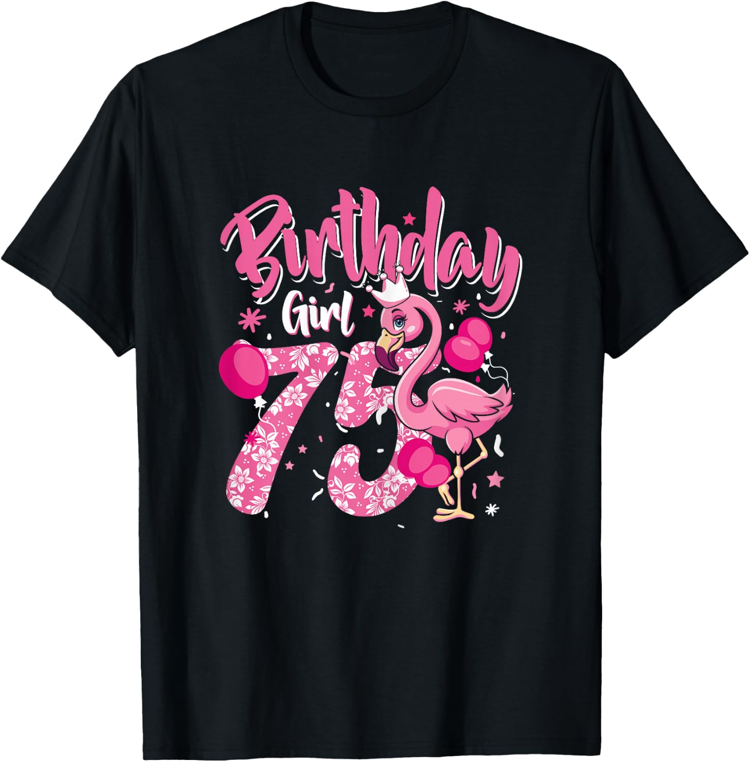 75th Birthday Gift Flamingo Fan 75 Year Old Women 75th Bday T-Shirt - T-Shirt | Black