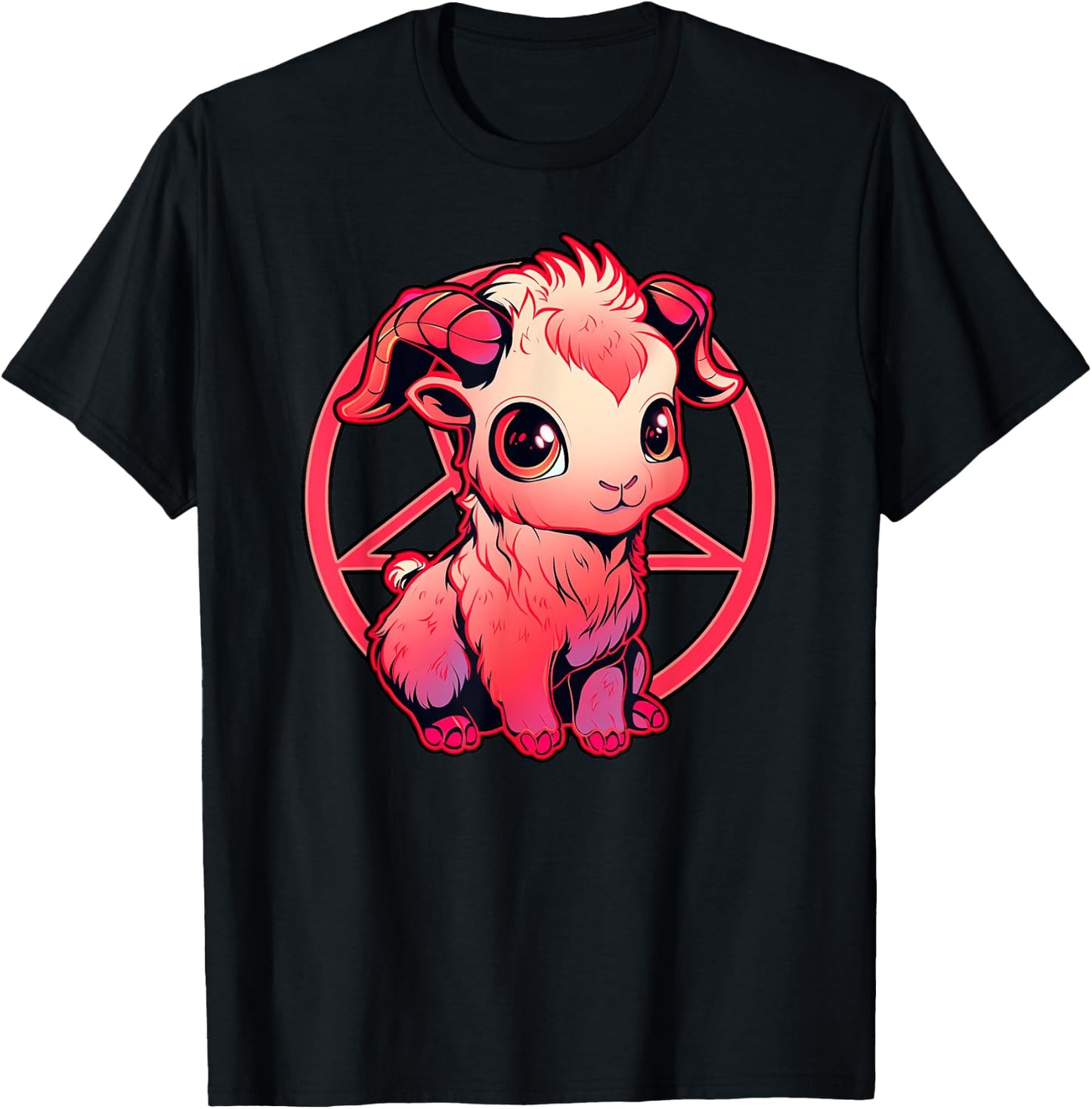 Satanic Kawaii Baby Goat Goth Girl Fun Baphomet Graphic T-Shirt - T-Shirt | Black