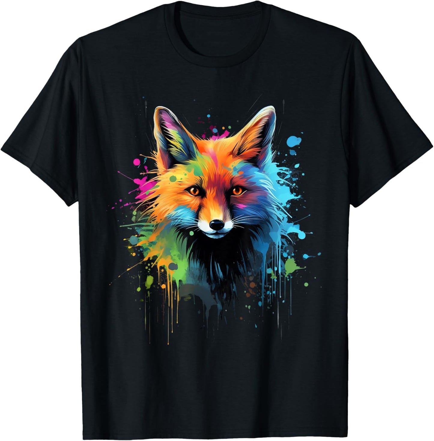 Cool Fox on colorful painted Fox T-Shirt - T-Shirt | Black