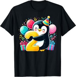 Bday second Boys, Girls, Kids age two 2nd birthday Penguin T-Shirt - T-Shirt | Black
