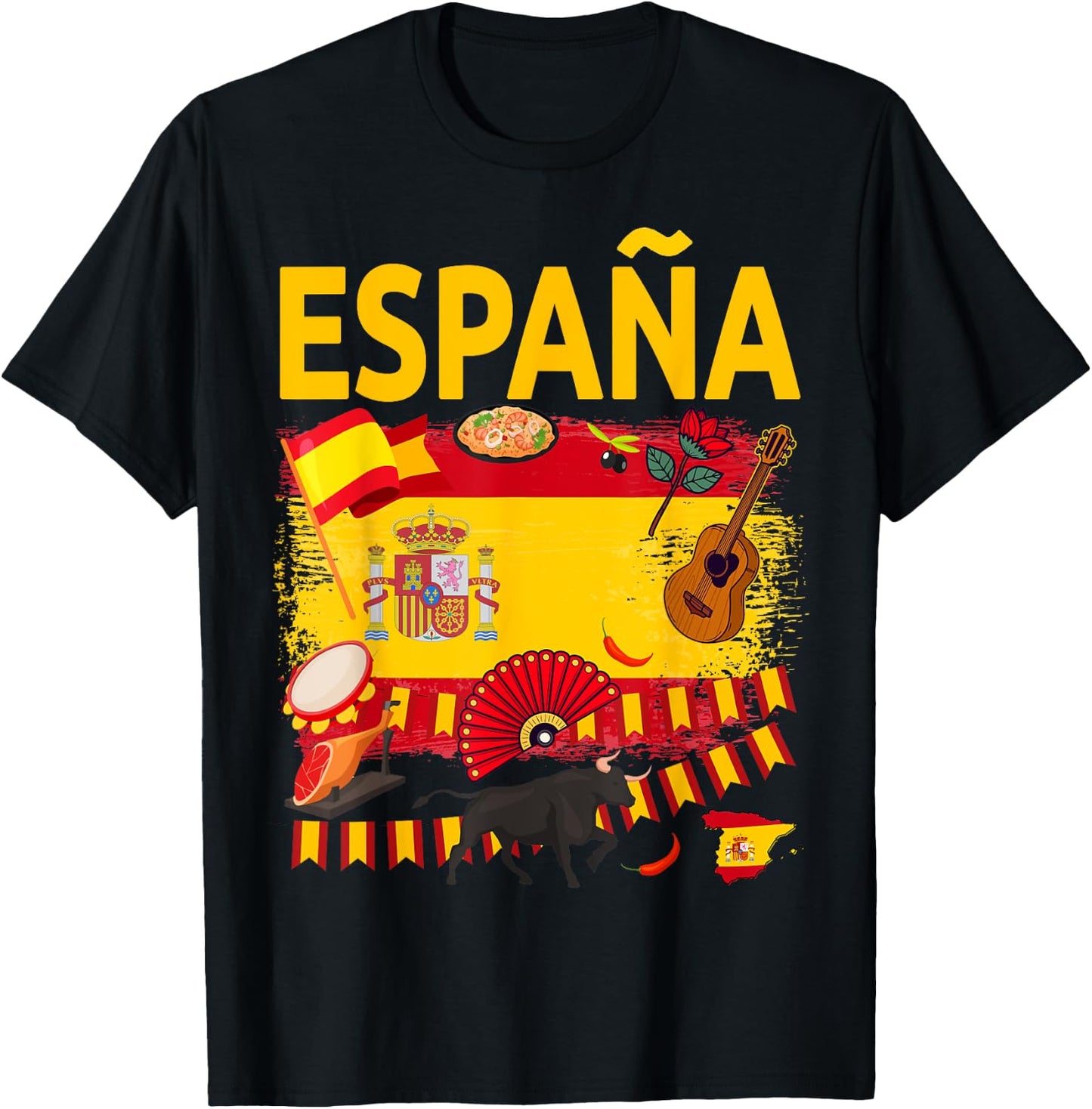 Spanish Flag Outfit Idea for Children Española and Spanish Flag T-Shirt - T-Shirt | Black