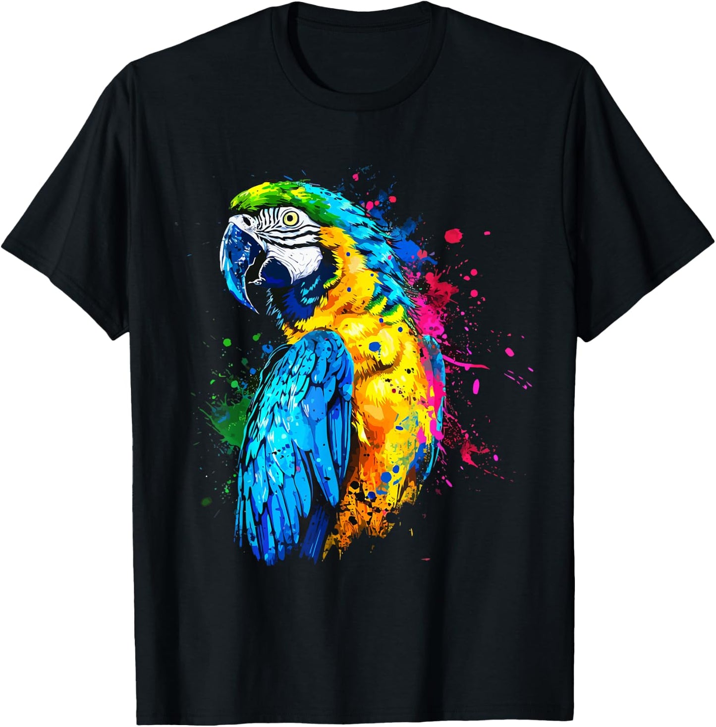 Colorful Parrot Watercolor T-Shirt - T-Shirt | Black