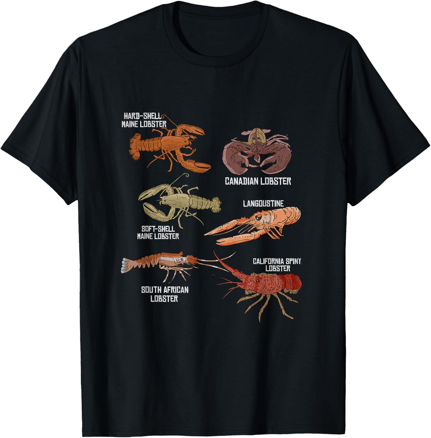 Lobster Species Illustration Biology Crustaceans T-Shirt - T-Shirt | Black