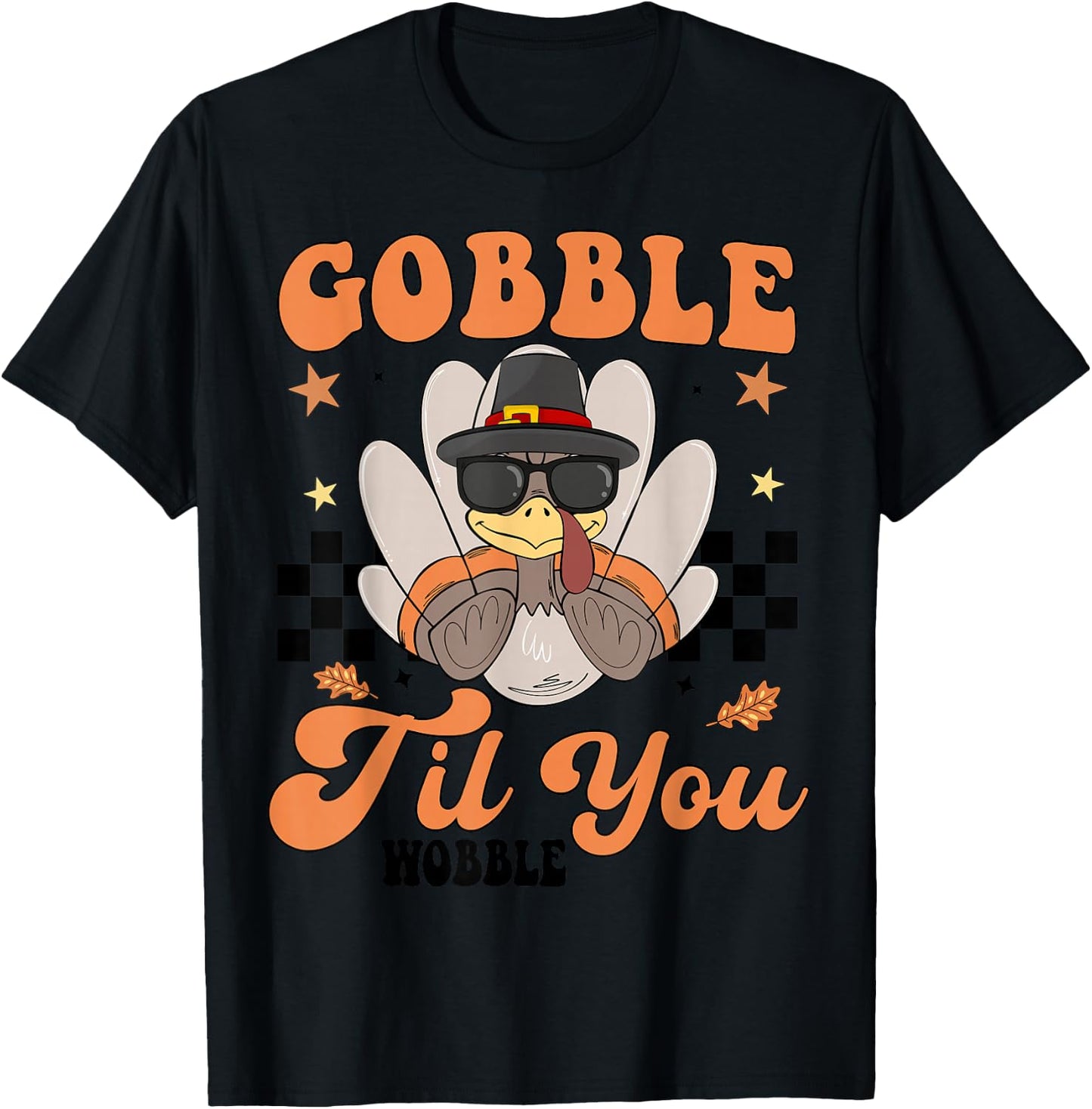 Cute Gobble Til You Wobble Boy Toddler Turkey Thanksgiving T-Shirt - T-Shirt | Black