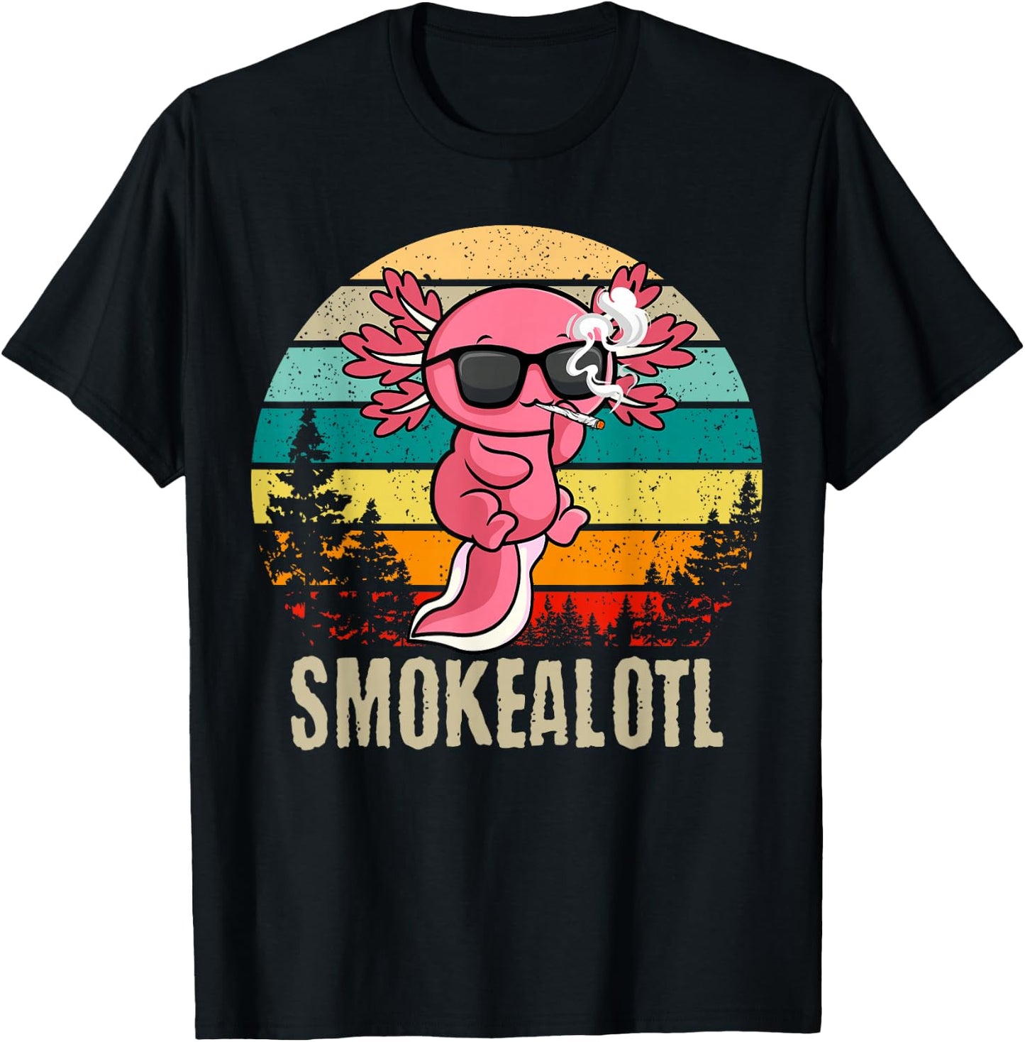 Vintage Sea Salamander Smokealotl Weed Smoking Axolotl T-Shirt - T-Shirt | Black