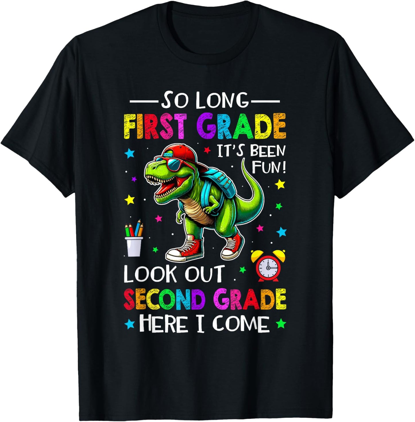 So Long First Grade Hello Second Grade Dinosaur Boys 1st Day T-Shirt - T-Shirt | Black