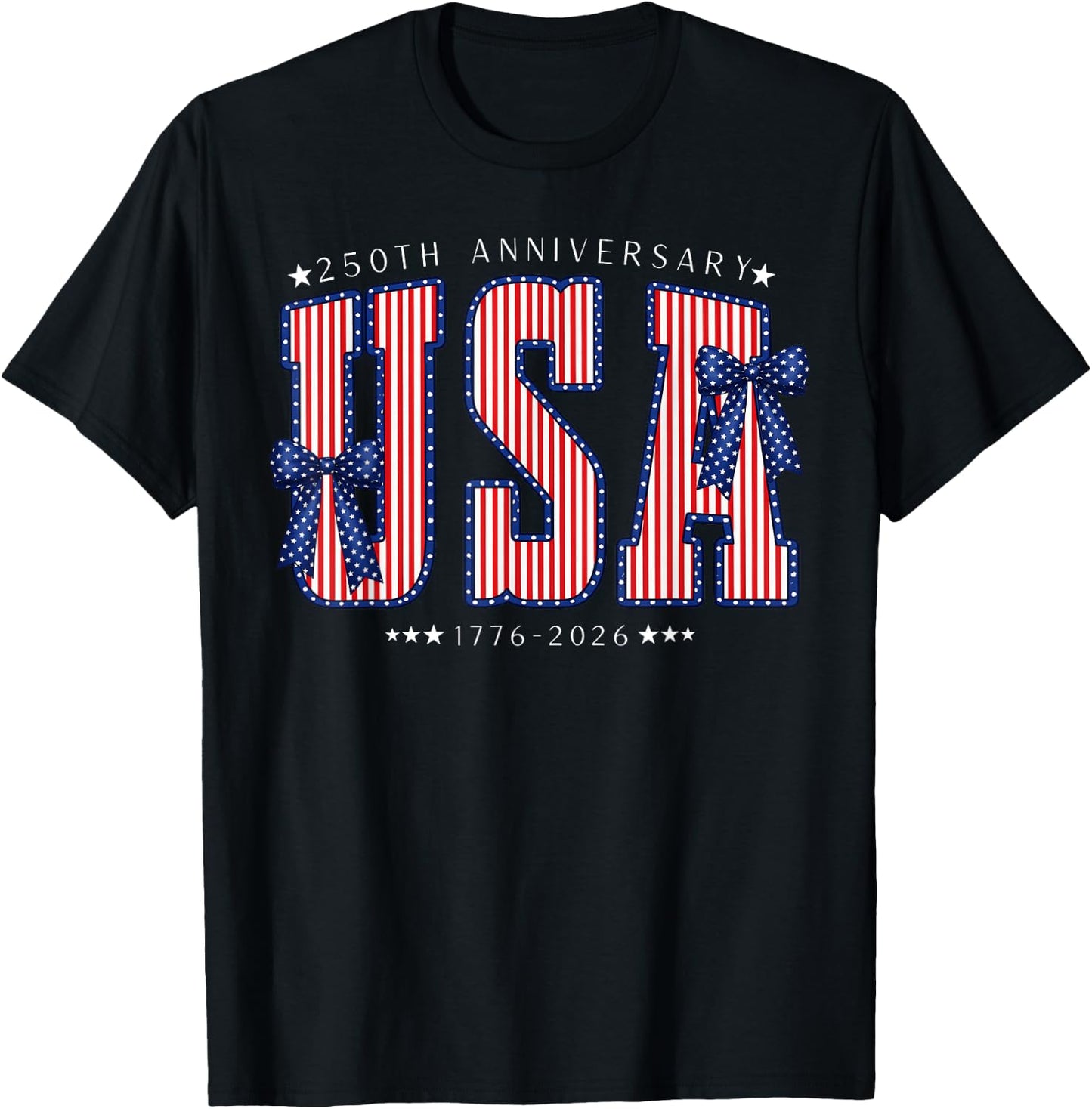 USA 1776 2026 Polka dots with Bows America 250th Anniversary T-Shirt - T-Shirt | Black