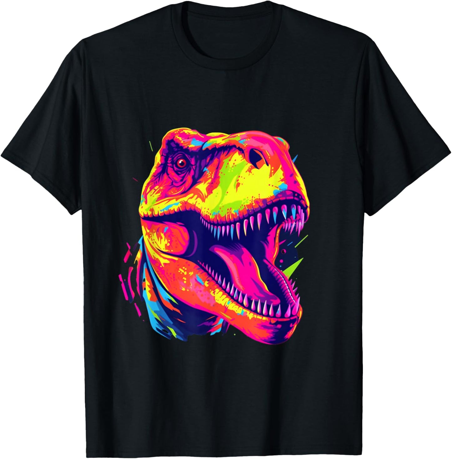 Cute T Rex Neon Brignt Design with Dino T Rex , black T-Shirt - T-Shirt | Black