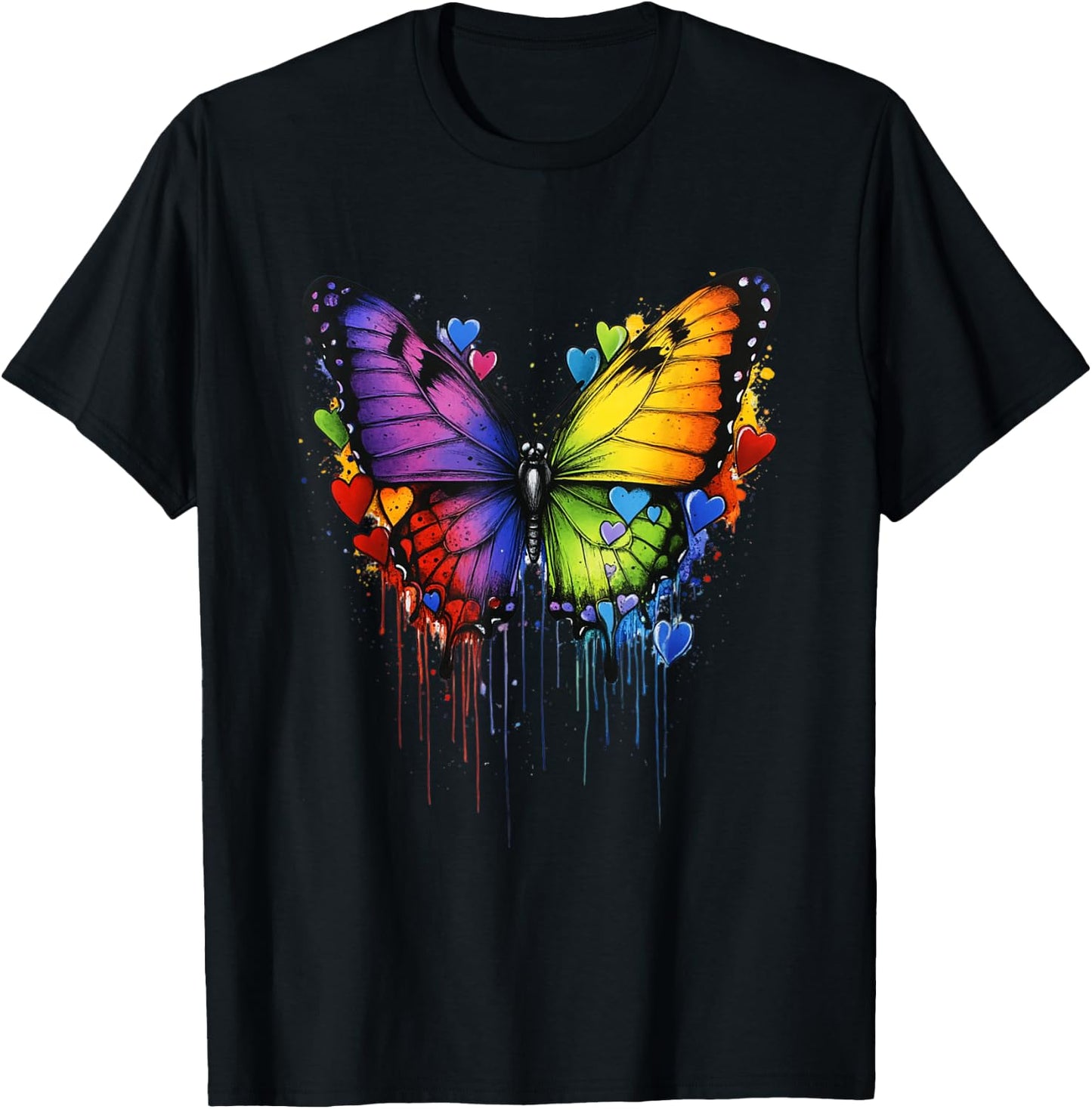 Colorful Butterfly Hearts Graphic Men Women Valentines Day T-Shirt - T-Shirt | Black