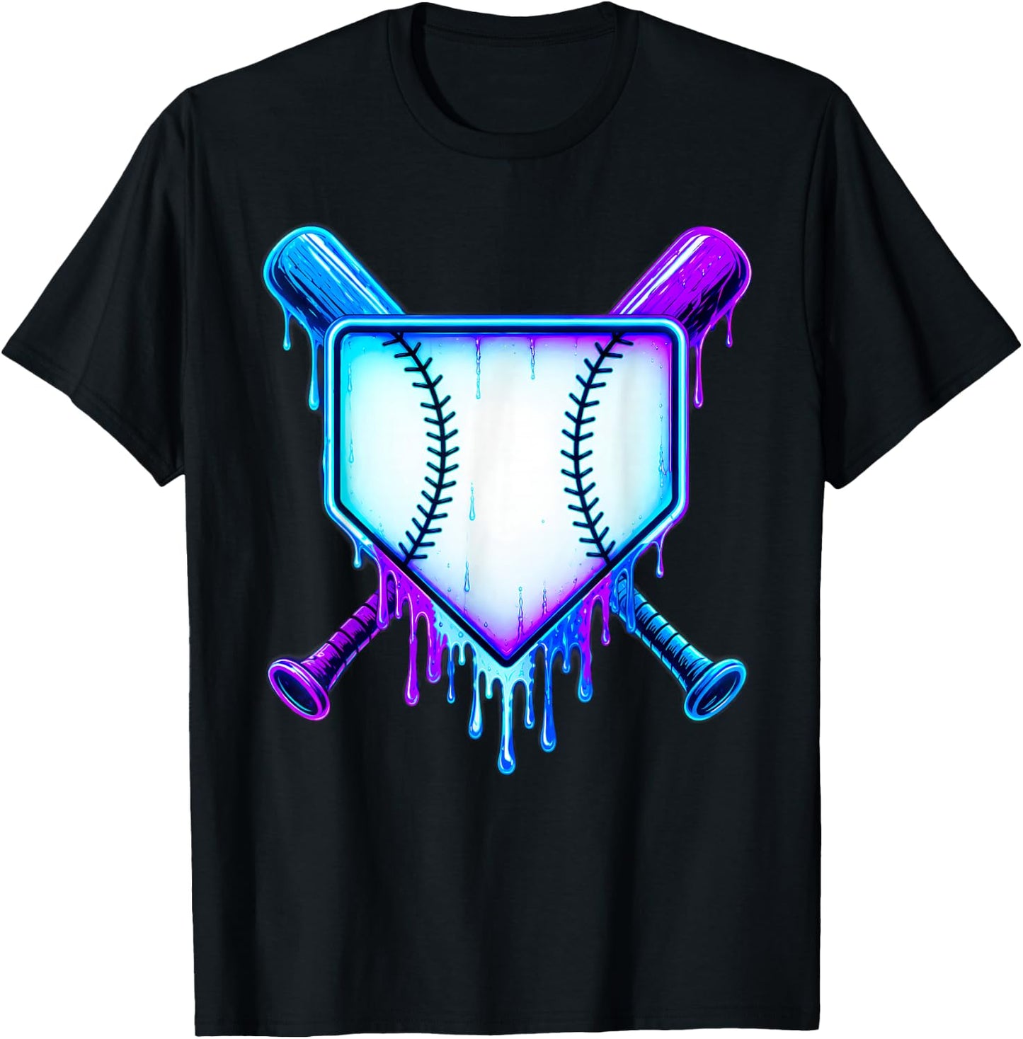 Baseball Drip Ice Cream Blue Cosmic Baseball Glow T-Shirt - T-Shirt | Black