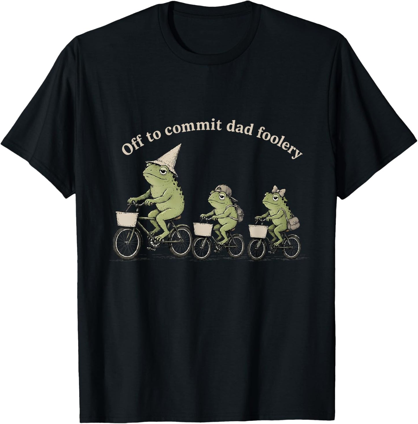 Funny Off to Commit Dad Foolery Frogs Riding Bicycle Theme T-Shirt - T-Shirt | Black