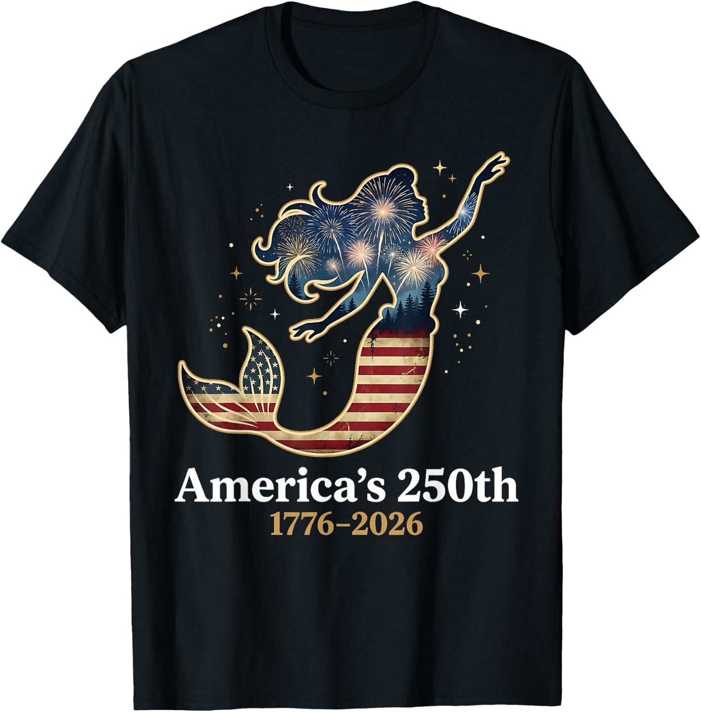 America’s 250th Mermaid 1776-2026 Patriotic 4th of July T-Shirt - T-Shirt | Black