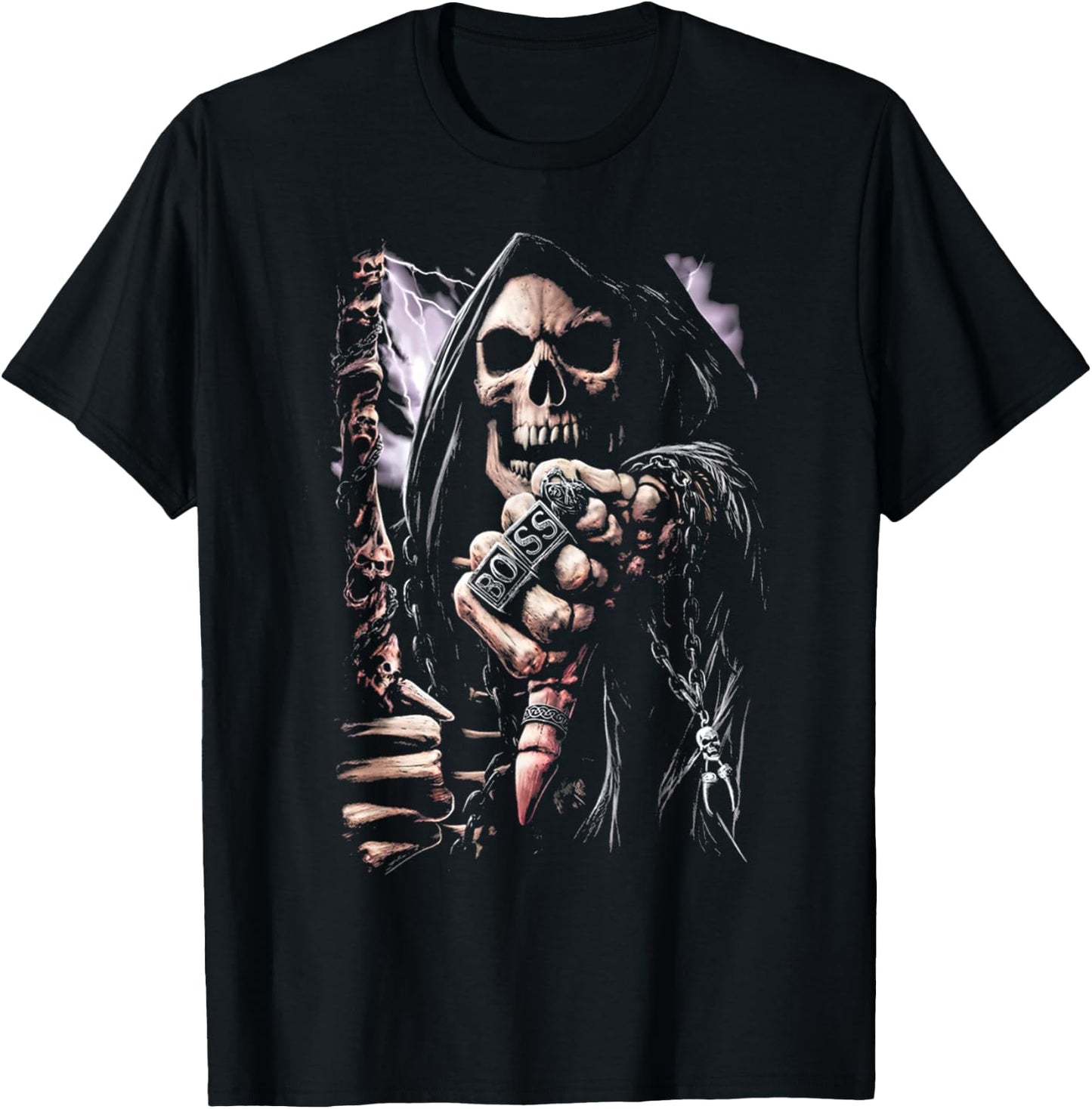 Scary Grim Reaper Boss Ring Death Skeleton Skull Halloween T-Shirt - T-Shirt | Black