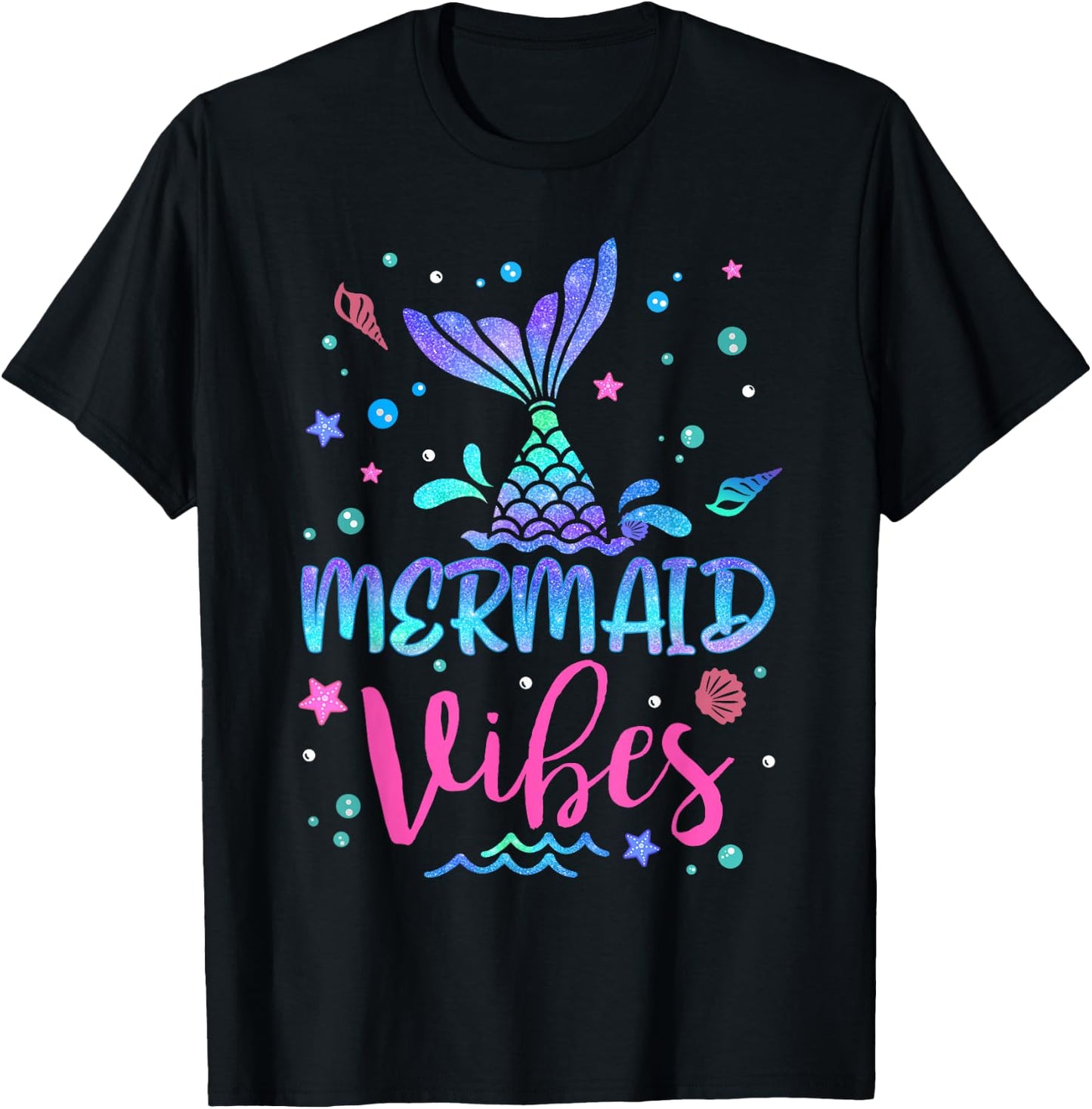 Mermaid Vibes Party Mermaid Tail Matching Family Squad T-Shirt - T-Shirt | Black