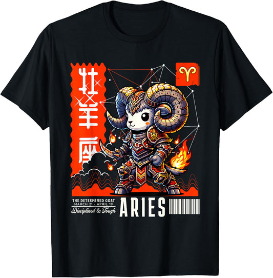 Kawaii Zodiac Sign And Aries Astrological Sign T-Shirt - T-Shirt | Black