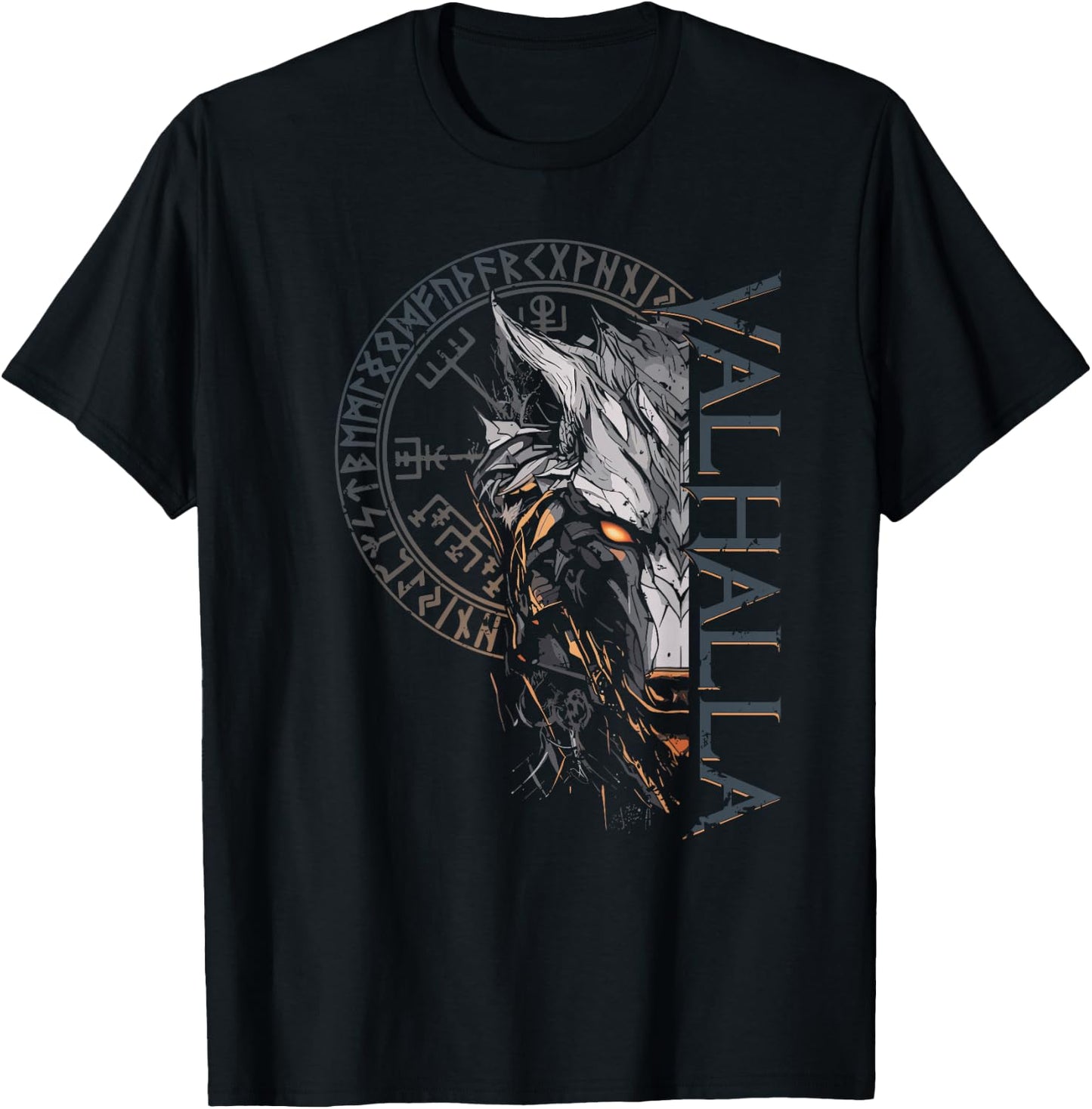 Walhalla Wolf Wolves Odins Runes Nordic Compass Viking , black T-Shirt - T-Shirt | Black