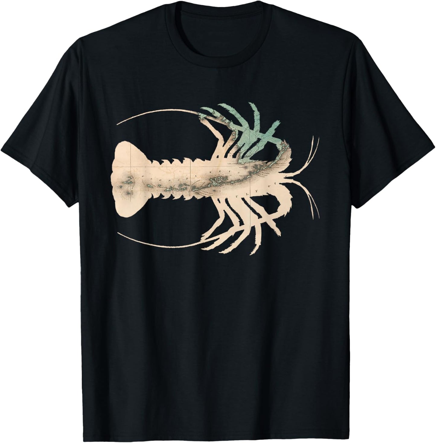 Florida Keys Caribbean Spiny Lobster Map Silhouette T-Shirt - T-Shirt | Black