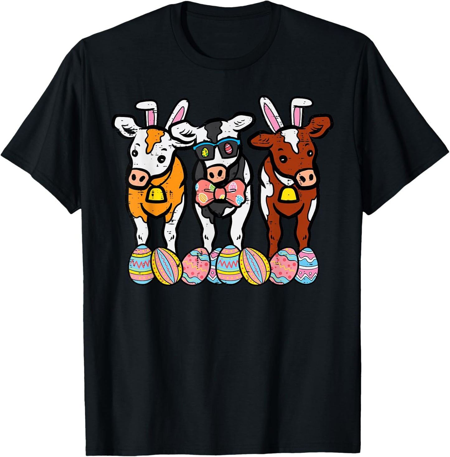 Easter Cow Bunnies Eggs Funny Rabbit Farming Men Women Kids T-Shirt - T-Shirt | Black