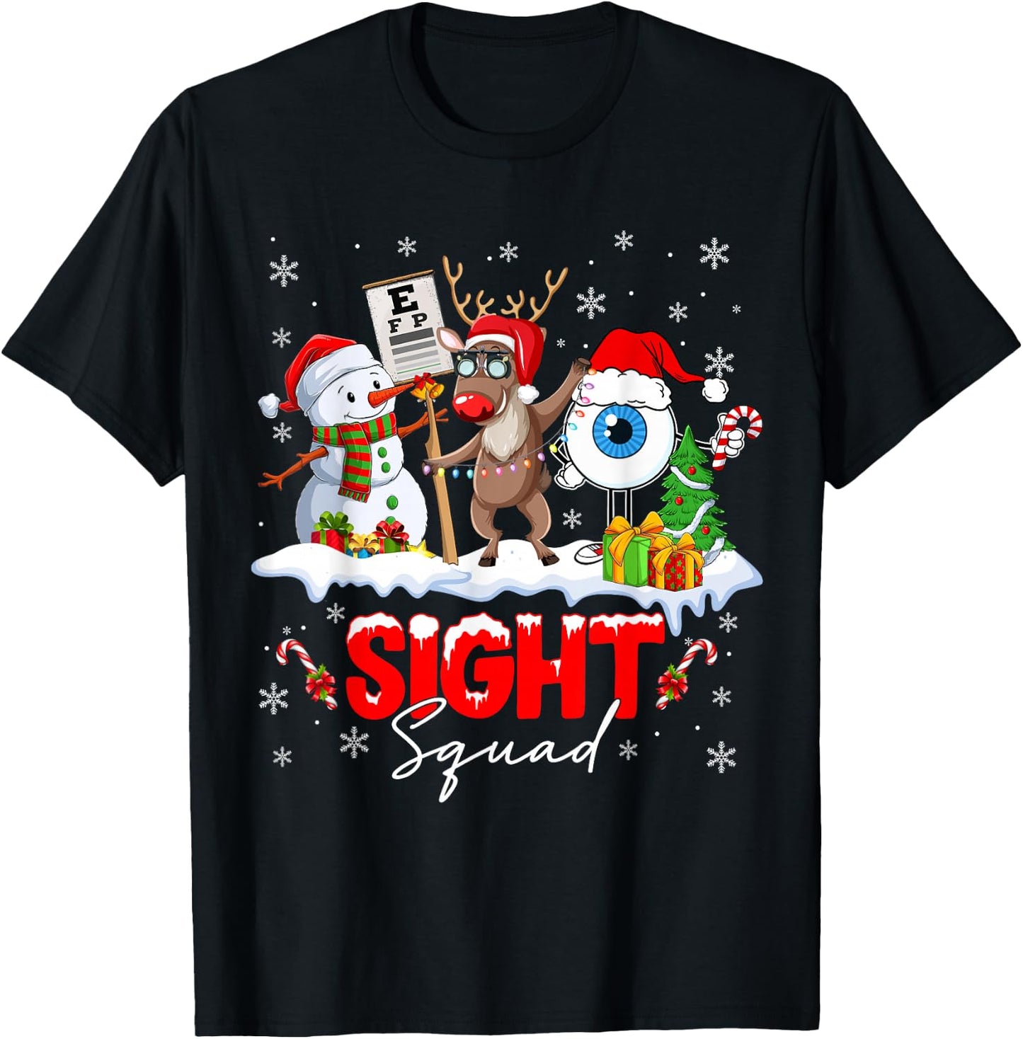 Christmas Sight Squad Santa Reindeer Optometrist Snowman T-Shirt - T-Shirt | Black