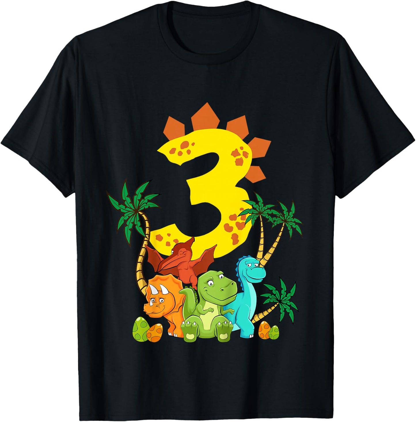 Children's 3 Years Birthday Boy Dinosaur Party Dino I Am 3 , black T-Shirt - T-Shirt | Black
