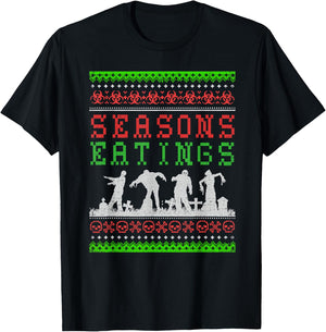 Funny SEASONS EATINGS Zombie Ugly Christmas Sweater T-Shirt - T-Shirt | Black