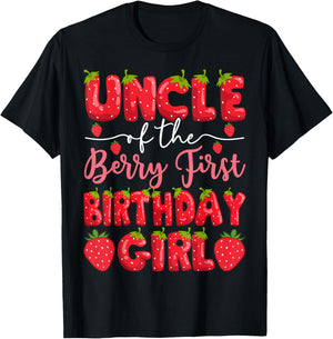 Uncle Of The Berry First Birthday Girl Strawberry Party T-Shirt - T-Shirt | Black