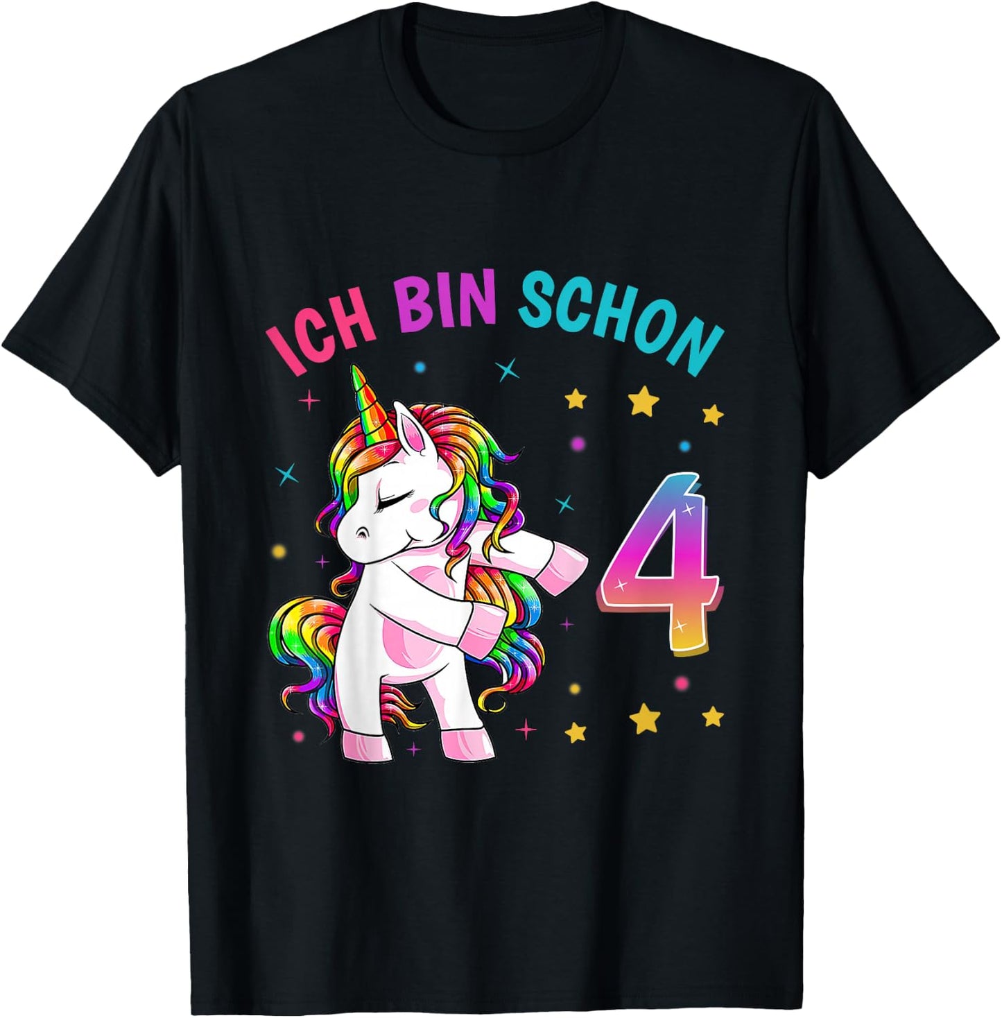 4 Geburtstag Mädchen Ich Bin 4 Jahre alt Party Einhorn T-Shirt - T-Shirt | Black