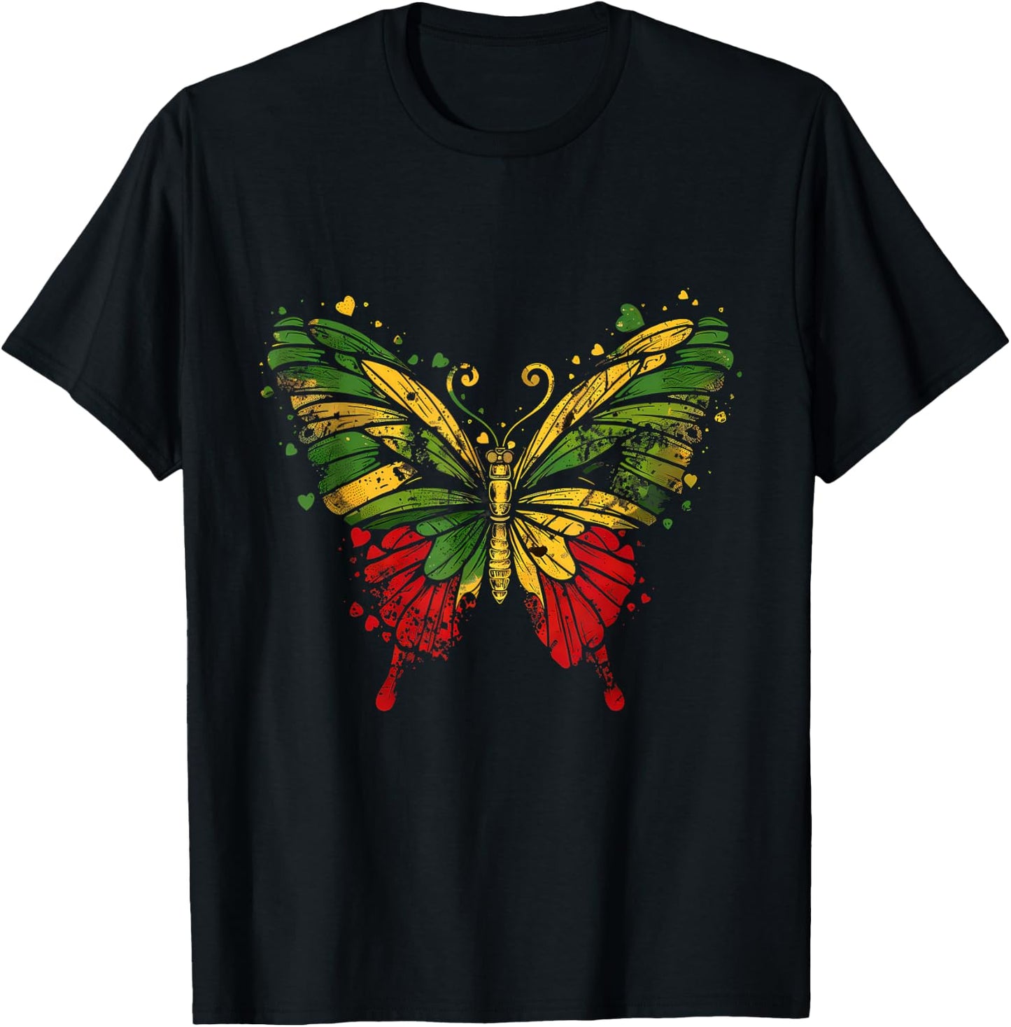 Reggae Butterfly Jamaican Pride Rastafari Roots Rasta T-Shirt - T-Shirt | Black