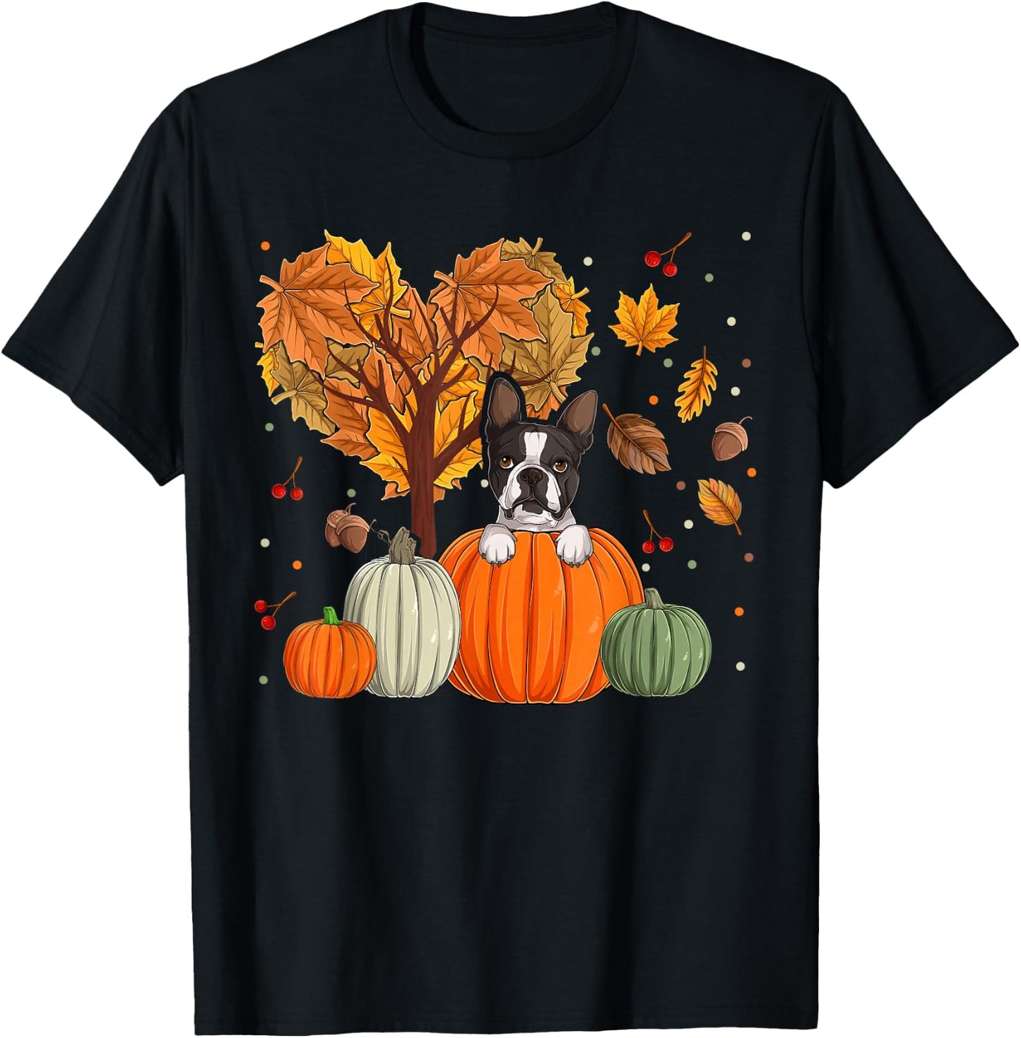Autumn Fall Boston Terrier Shirt Men Autumn Season T-Shirt - T-Shirt | Black