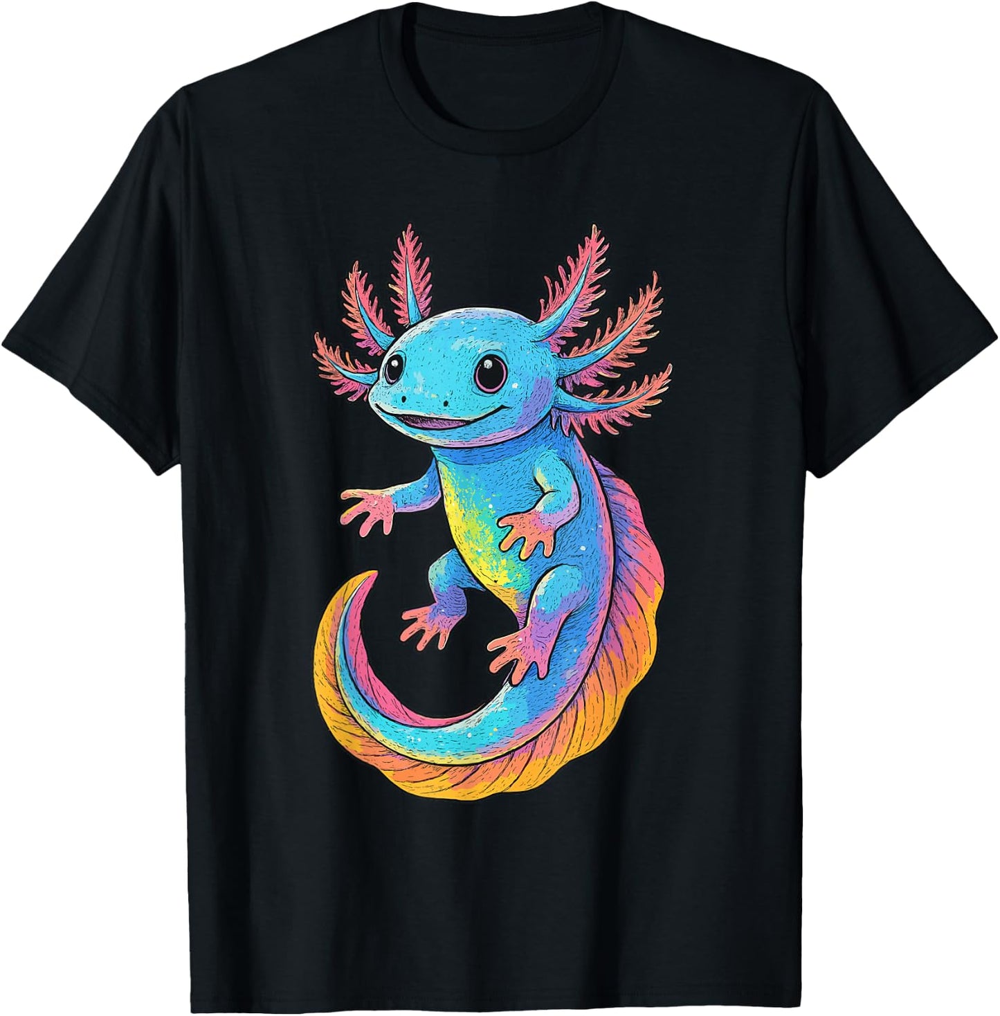 Axolotl | For Girls & Boys | Colorful Anime Axolotl Graphic T-Shirt - T-Shirt | Black